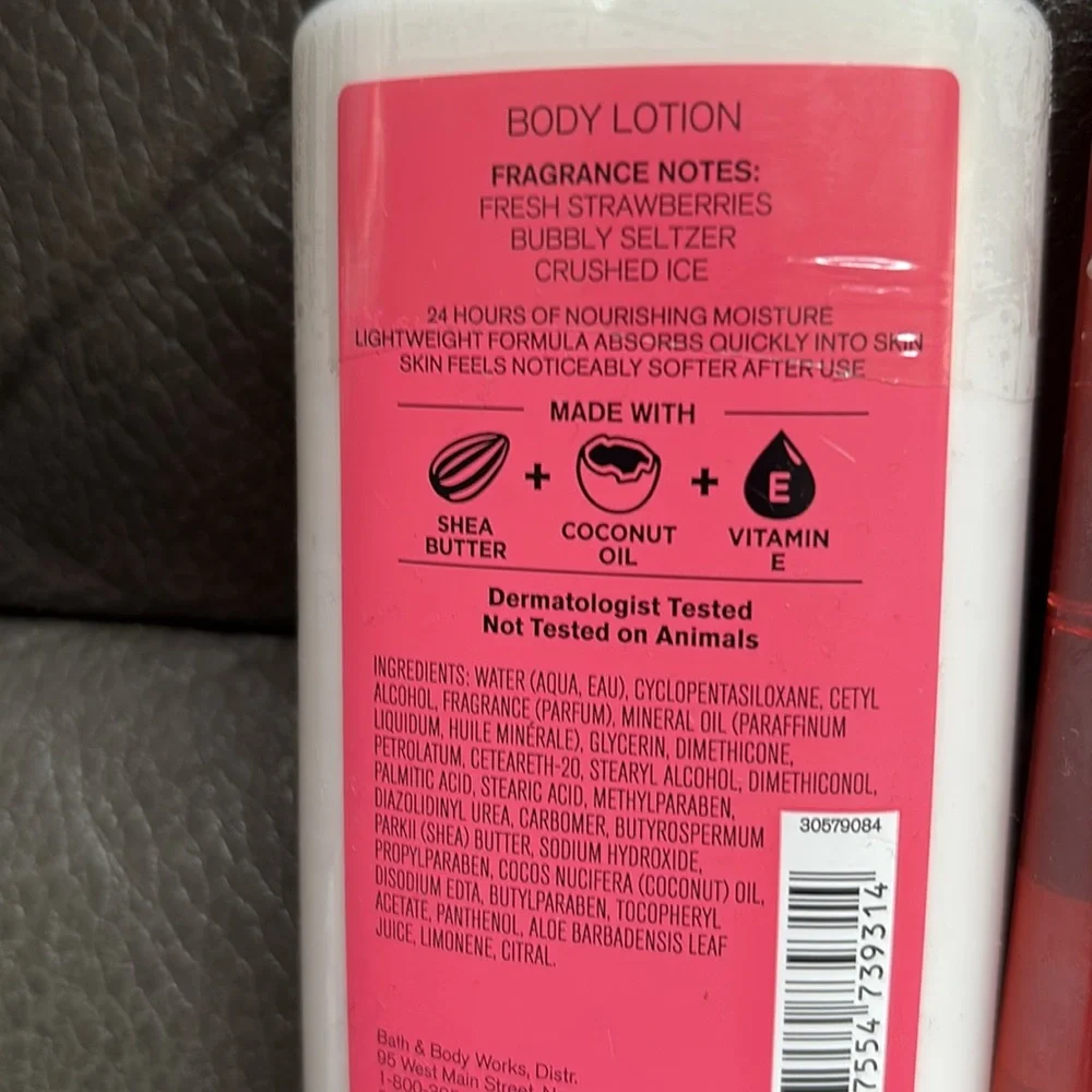 Bath & Body Works fruity sherbet scoop body wash and strawberry soda body lotion